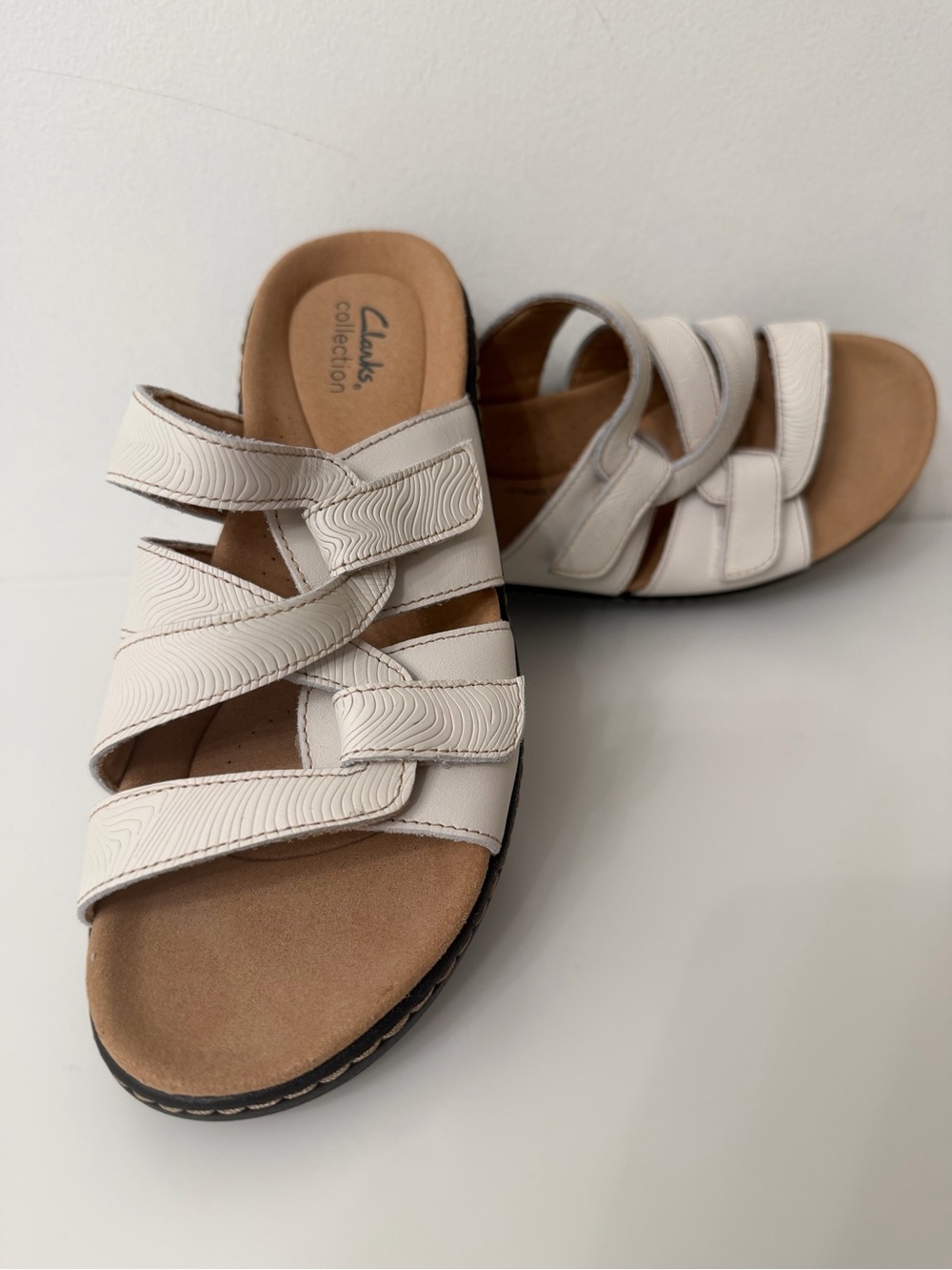 Clarks Leather White Multi-Strap Comfort Slide Sandals Size 8.5
